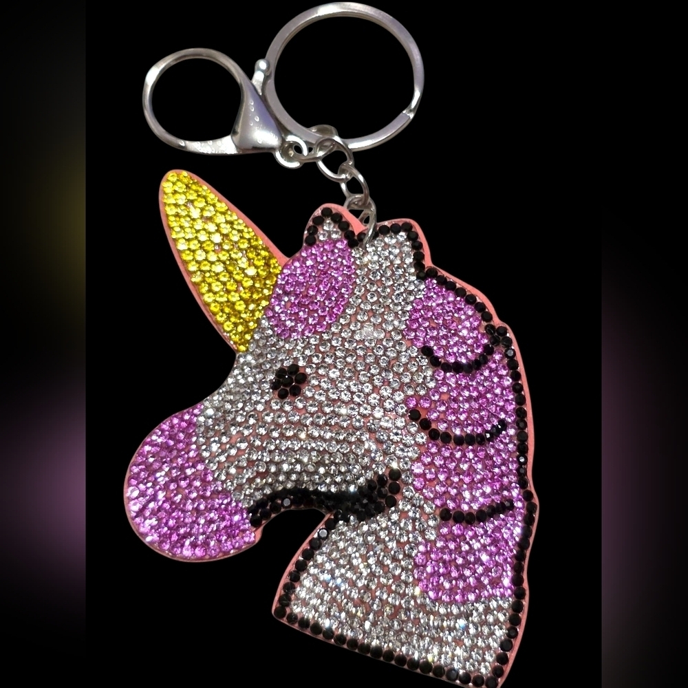 Sparkling Unicorn Bag Charm Keychain with Rhinestones